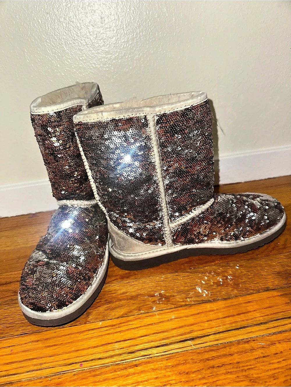 UGG Sequin Winter Boots in Brown & Silver - Picture 2 of 9